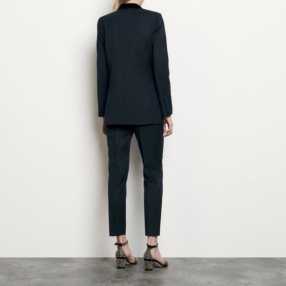 Sandro Tailored Jacket With Velour Pocket - 38 - Navy Blue - Picture 5 of 7